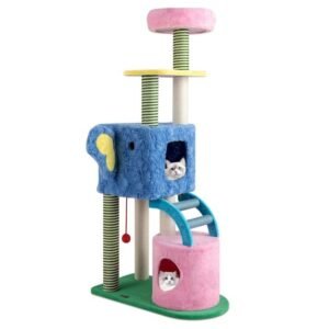 Árvore para gatos do chão ao teto com altura ajustável de 236-271 cm, árvore para gatos de 5 níveis com plataforma, cinza