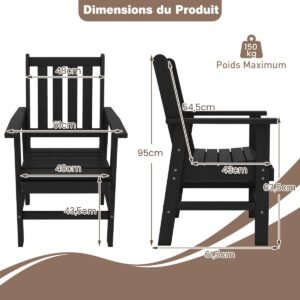 Cadeira de jantar para pátio, poltrona Adirondack de HDPE para todas as condições climáticas com assento curvo - cinza