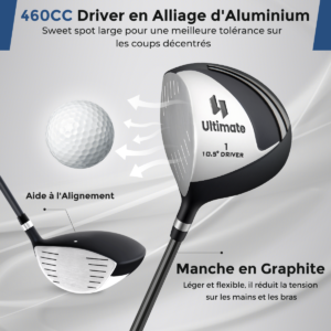 Conjunto completo de tacos de golfe tripé para canhotos nº 1 Driver 460CC Madeira nº 3 Híbrido nº 4 com capas nº 6 nº 7 nº 8 nº 9 Ferros Cinza