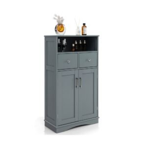 Armário de chão para banheiro independente com 2 portas, 2 gavetas e prateleiras ajustáveis ​​- branco