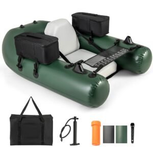 Barco de barriga com alças de ombro, bomba manual, remo e suporte para vara, barco de pesca de barriga verde