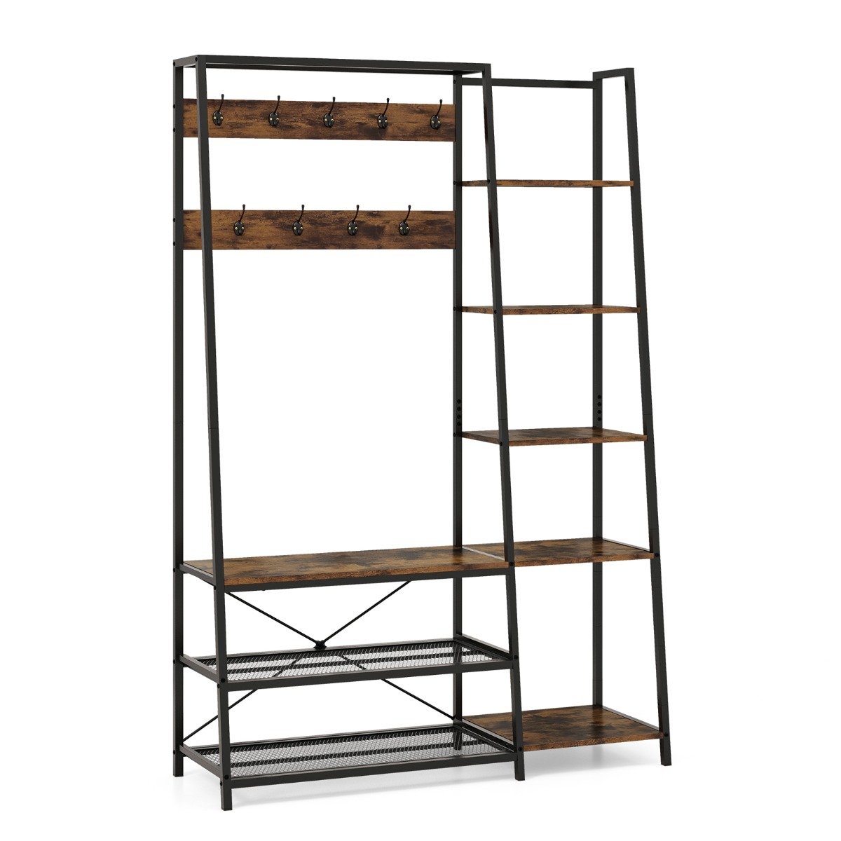 Estante de 4 níveis com estrutura de metal e apoios de pés ajustáveis - marrom rústico - Image 2
