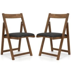 Conjunto de 2 cadeiras dobráveis ​​de madeira com almofadas, cadeiras de jantar empilháveis ​​sem braços, cadeiras estofadas, nogueira