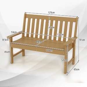 Banco externo de HDPE para todas as condições climáticas de 52 polegadas com encosto e braços - cinza