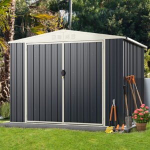 Galpão de armazenamento externo de metal de 6,3 x 2,8 pés, galpão de ferramentas de aço à prova de ferrugem com porta com fechadura - cinza