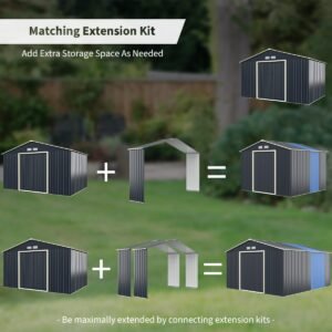 Galpão de armazenamento externo com 4 saídas de ar e porta de correr dupla - Galpão de armazenamento de 340 x 255 cm