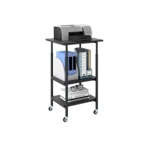 Suporte de impressora ajustável em altura, carrinho de impressora de 3 níveis com rodas de travamento para impressora 3D, scanner, fax, branco