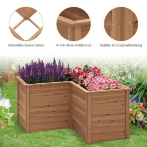 Canteiro de jardim elevado de madeira em forma de L de 24 polegadas com base aberta - Natural