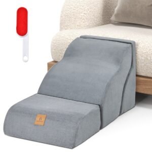 Conjunto de escadas de espuma para animais de estimação de 22 e 11 polegadas com rampas de 5 e 3 níveis para cães - cinza