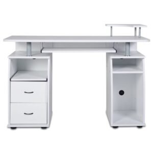 Mesa Mesa de computador Mesa de escritório Mesa de PC com prateleira para impressora, bandeja para teclado - nogueira