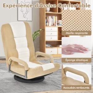 Cadeira de chão para jogos dobrável com giro de 360 ​​graus e encosto ajustável - rosa