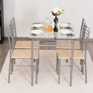 Conjunto de mesa de jantar retangular de madeira com 5 peças