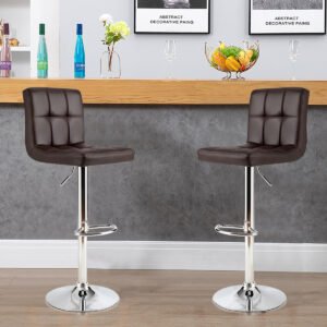 Banco de bar sem braços em couro sintético com altura ajustável e assento giratório - cinza