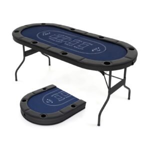 Mesa de pôquer dobrável de 1,8 m para jogo de lazer de cassino Blackjack Texas Hold'em - Azul