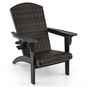 Cadeira de estar Adirondack HDPE com assento e encosto acolchoados em rattan - cinza