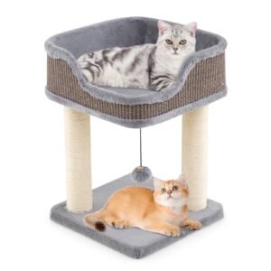 Árvore para gatos de vários níveis para gatos internos Torre para gatos de 151 cm de altura com poleiro acolchoado Tapetes removíveis Postes de arranhar Cinza