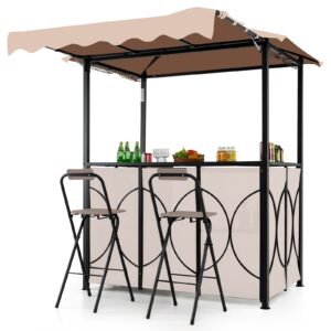 Gazebo para churrasqueira com toldo, cobertura para churrasco ao ar livre de 3 peças, abrigo para churrasco de dois níveis, cinza