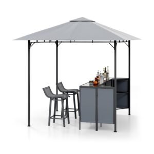 Gazebo com churrasqueira rígida de 248 x 150 cm, teto ventilado e prateleiras laterais - Preto