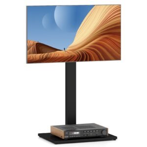 Suporte de chão para TV com tomada elétrica, suporte universal para TVs de 32 a 70 polegadas, até 50 kg, altura de inclinação ajustável, preto