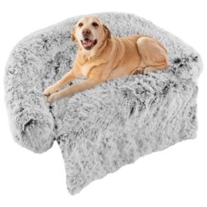 Capa protetora para sofá Fluffy Dog Mat com capa removível e lavável e fundo antiderrapante - Branco - M