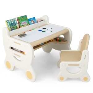Baú de brinquedos multiuso e estante com quadro branco magnético - cinza
