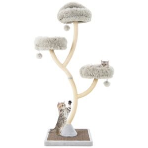 Torre para gatos de 42" de altura com estrutura de suporte de metal curva para gatos grandes e pequenos - cinza