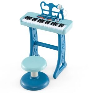 Teclado de piano infantil com 37 teclas, piano de brinquedo com microfone para crianças de 3+ anos, preto