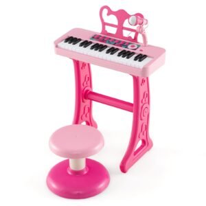 Piano musical de 37 teclas com microfone, teclado de piano infantil com suporte de música removível - preto