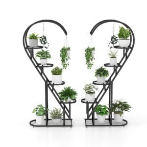 Suporte de metal para plantas de 5 níveis com gancho para pendurar para várias plantas - branco