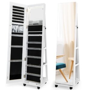 Armário para joias com espelho Armário para joias com espelho e luzes LED ajustáveis ​​54,5 x 54,5 x 160 cm Vintage