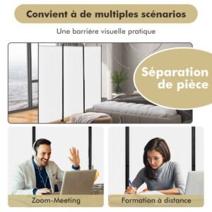 Divisória de ambiente dobrável com 3 painéis e rodas com trava - branca