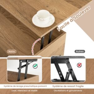 Mesa de centro elevatória com tampo elevatório e compartimento oculto, 3 nichos abertos, branca