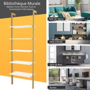 Prateleira de escada, prateleira de exposição de 5 níveis com estrutura de metal, suporte para plantas, branco