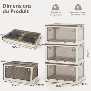 Caixas de armazenamento dobráveis de 292 L, pacote com 3 caixas de armazenamento empilháveis com tampas - amarelo