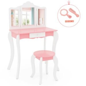 Conjunto de mesa de arte infantil e 2 cadeiras com rolo de papel e prateleiras de armazenamento - cinza