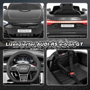 Carro elétrico infantil Audi RS com controle remoto 2.4G com música e faróis vermelhos