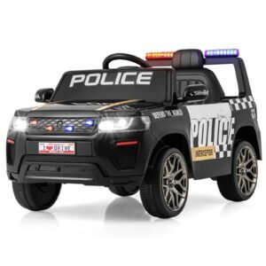 Carro elétrico infantil 12V, carro elétrico de polícia infantil com controle remoto, carro elétrico para crianças a partir de 3 anos, branco
