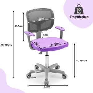 Cadeira de mesa infantil Cadeira de computador infantil com altura ajustável Verde Roxo