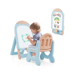 Cavalete de arte infantil dobrável e ajustável em altura com cadeira - rosa e roxo