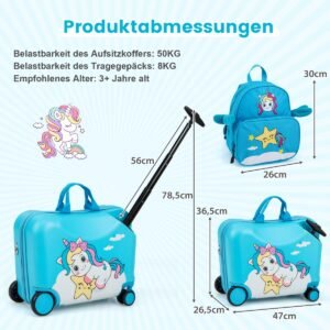 Conjunto de 2 peças de bagagem infantil com rodinhas e corda anti-perda - Azul-marinho