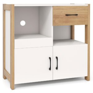 Armário de armazenamento de piso para banheiro, armário independente, despensa com 2 gavetas e 2 portas de vidro fosco - branco