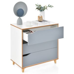 Cômoda moderna com 3 gavetas e grande capacidade de armazenamento, com puxador embutido - branca