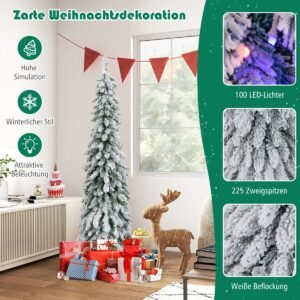 Árvore de Natal de 180 cm Árvore de Natal coberta de neve com 150 luzes brancas quentes