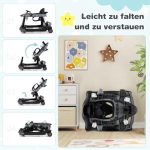 Andador de bebê com altura e velocidade ajustáveis, dobrável, branco