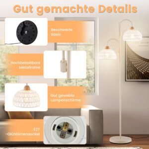 Luminária de chão com 3 lâmpadas E26 A19 e abajur ajustável, haste de metal resistente e base pesada dourada