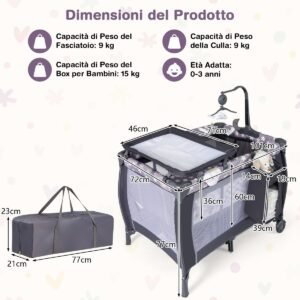 Cama de viagem 4 em 1 com colchão, cama dobrável com círculo de dossel ajustável