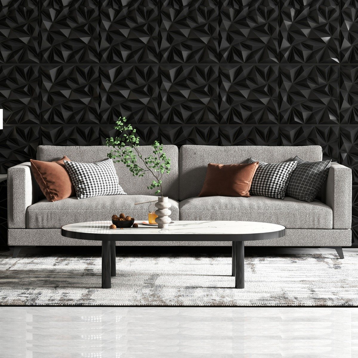 40 peças de painéis de parede 3D, azulejos de parede de PVC com padrões decorativos de diamante, painéis quadrados autoadesivos para 10㎡ brancos - Image 2