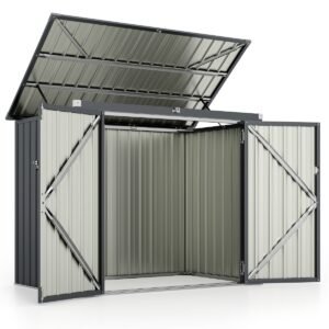 Galpão de armazenamento de metal galvanizado para lixeiras externas Galpão de jardim com fechadura com teto aberto 2 portas 172 x 95,5 x 130 cm verde