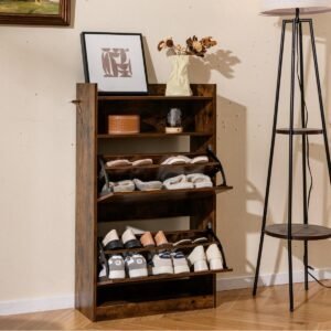 Armário para sapatos com 2 gavetas dobráveis ​​e armazenamento aberto - Branco