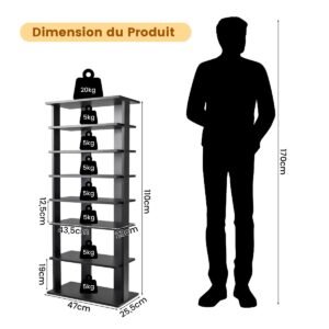 Sapateira sapateira de 7 níveis em estilo retro 45 x 25 x 110,5 cm branca